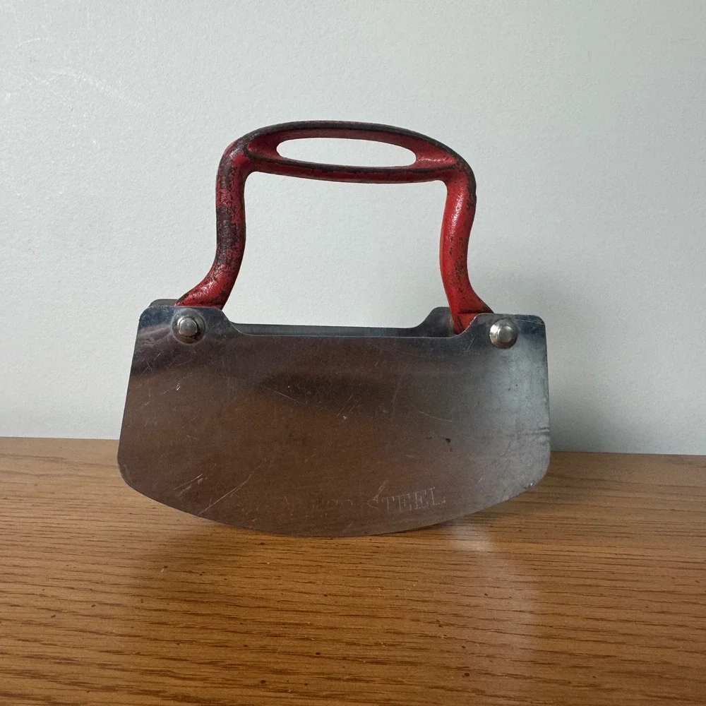 Vintage Double Blade Mezzaluna Herb Chopper Stainless Steel Cast Metal Handle